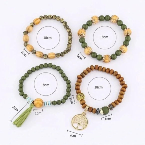 2 LEFT! 4 piece Tree of Life Bohemian Beaded Bracelet Set - Picture 4 of 4